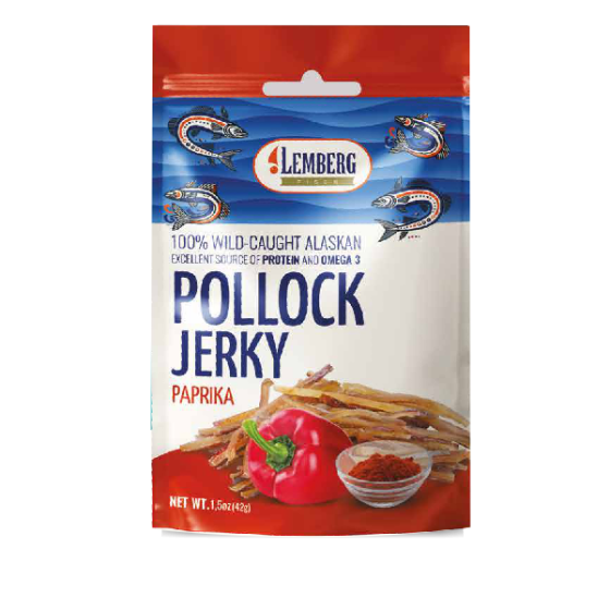 Strips of pollock fillet with paprika, salted, dried, 42g