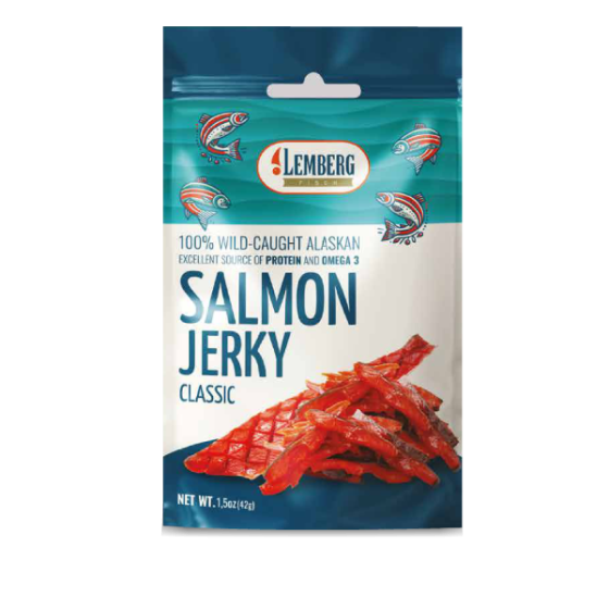 Strips of red salmon fillet, salted, dried, 42g