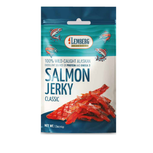 Strips of red salmon fillet, salted, dried, 42g